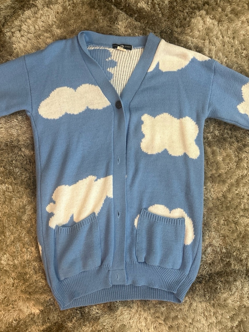 Blue Cloud Knit Cardigan with Front Pockets